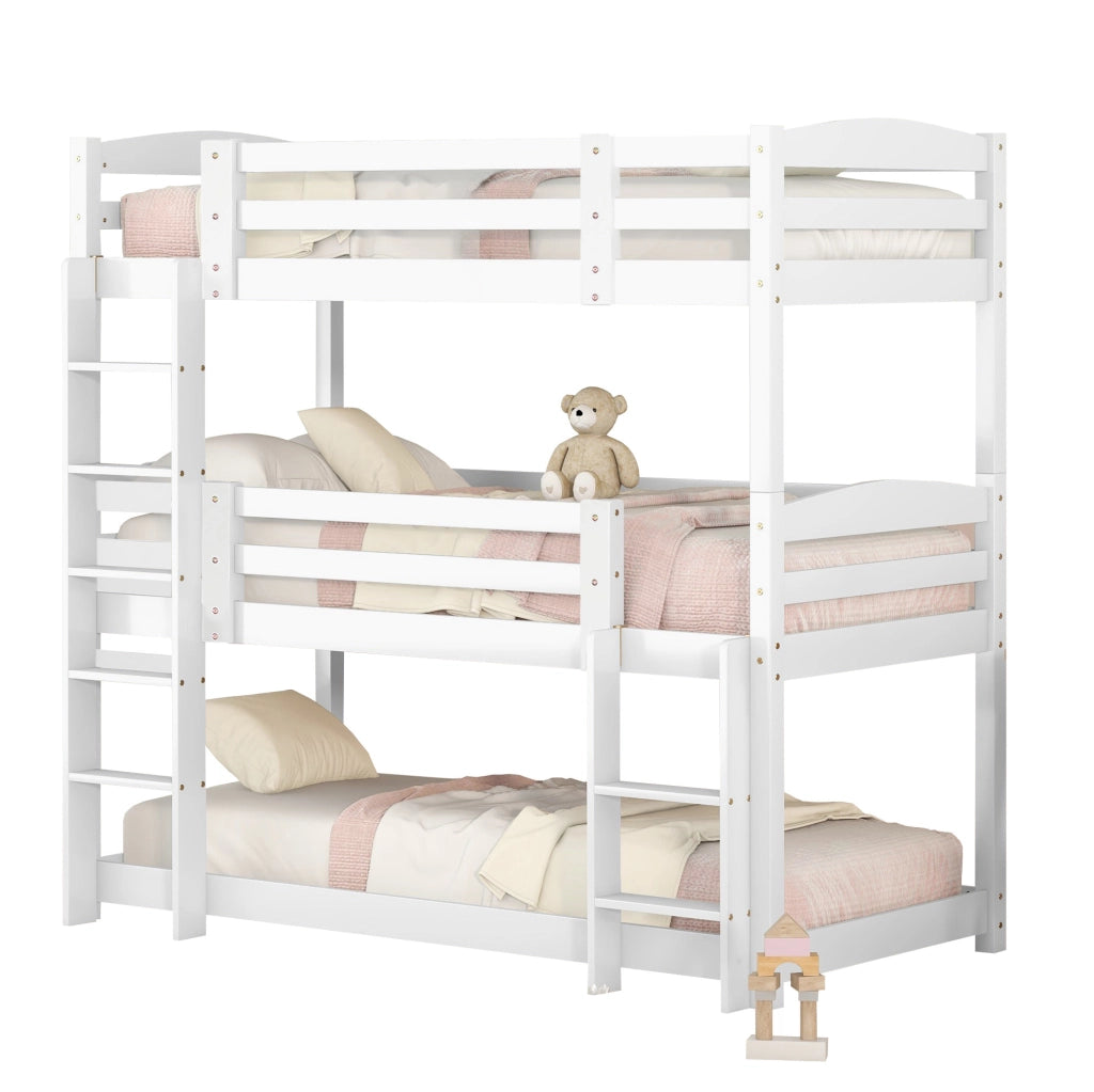 Letto a castello triplo per bambini 90x200 cm in legno di pino e MDF; bianco