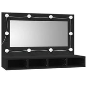 Mobiletto a specchio con pensile a LED 90 x 31 x 62 cm moderno e multifunzionale in legno nero 02_0049264