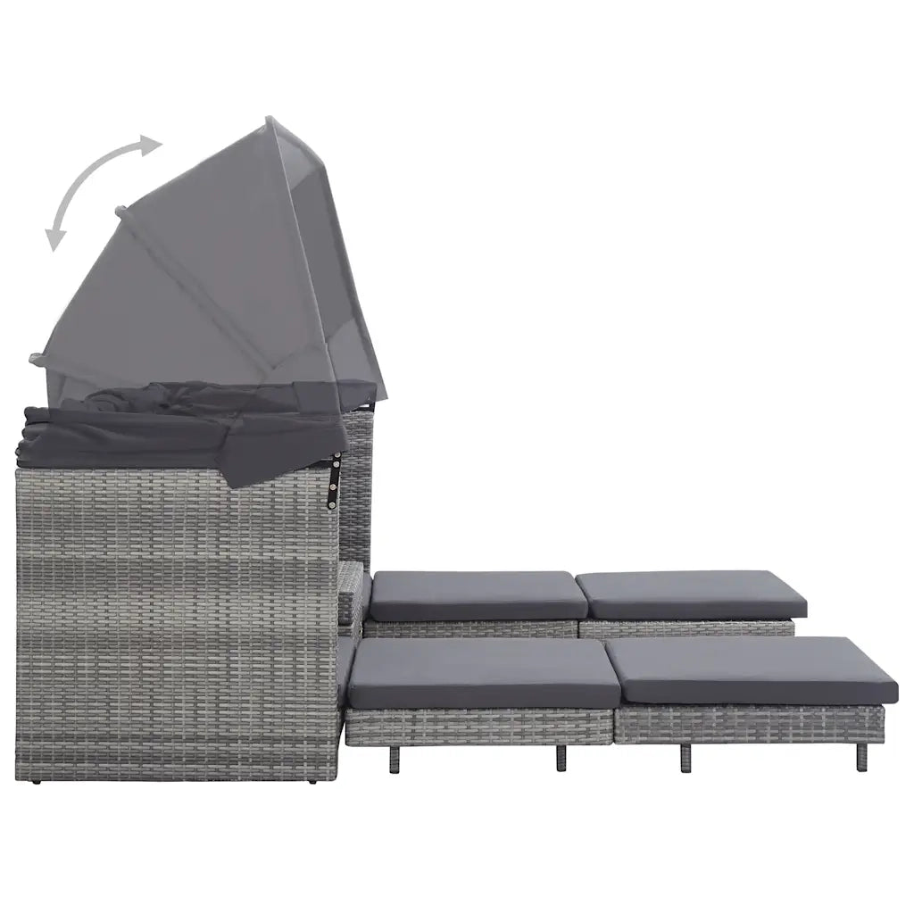 Divano Letto a 3 Posti Estendibile con Tetto Polyrattan Grigio cod mxl 77480