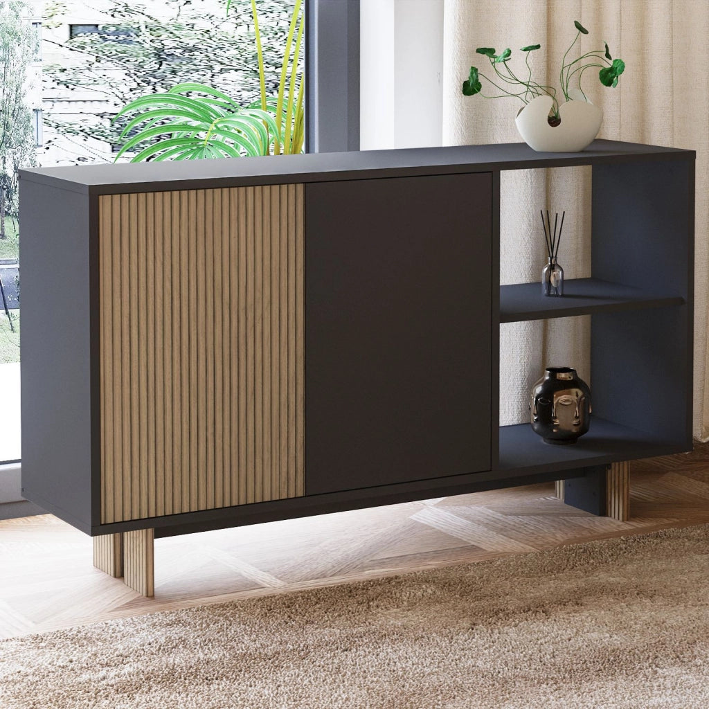 Credenza in legno "Ravello" - 140 x 35 x 80 cm - Grigio antracite