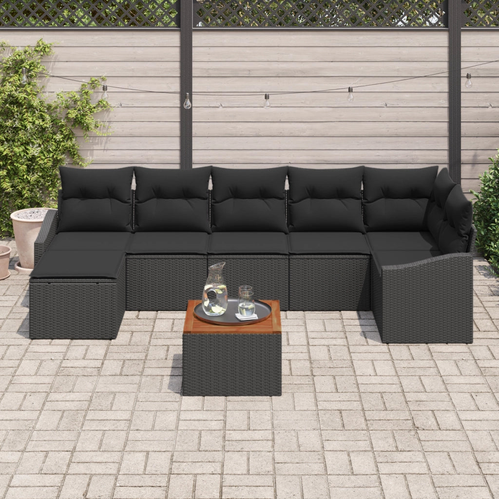 Set Divano Giardino 8 Pezzi con Cuscini Nero Polyrattan Acacia