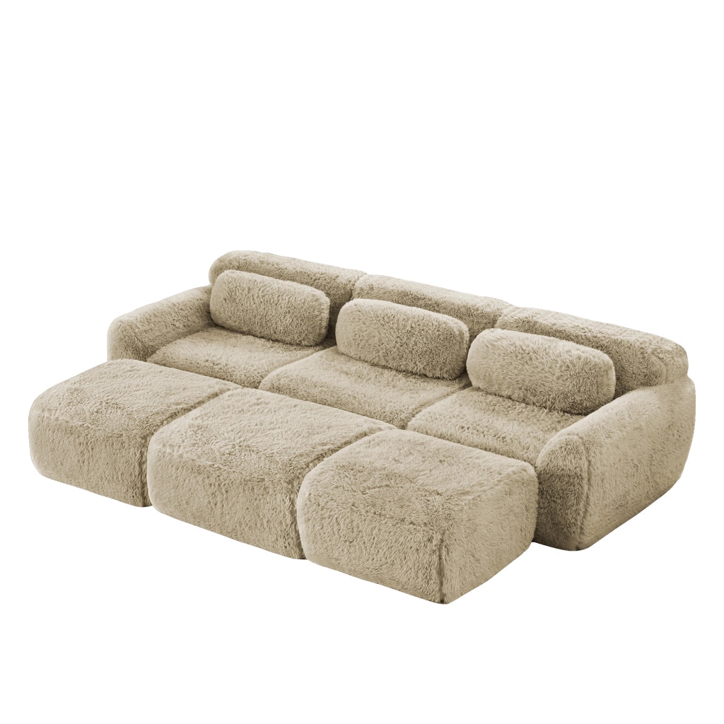 Divano Modulare 3 Posti con Ottoman ¨C MINIMAL ¨C Tessuto Morbido, Chiaro