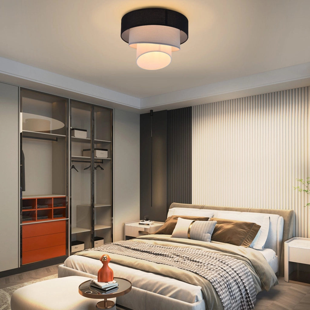 ZMH Lampada da soffitto plafoniera LED moderna 40cm paralume tessuto nero E27 per soggiorno corridoio