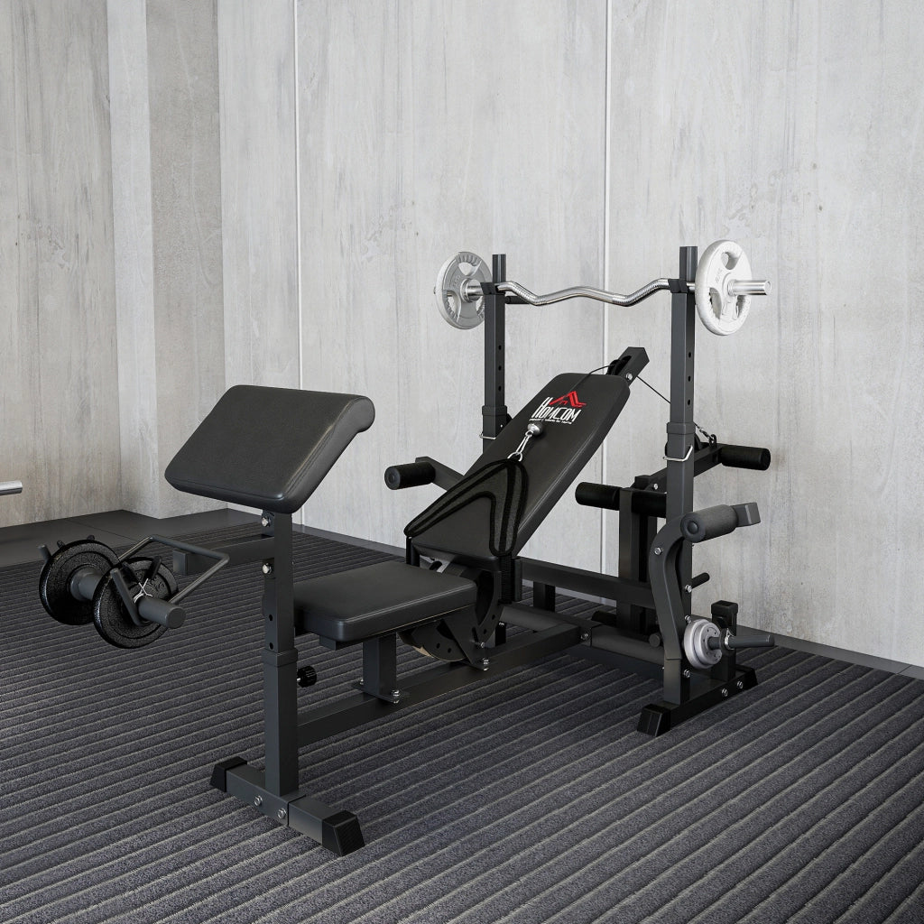 Panca da Palestra Regolabile con Supporto per Bilanciere, in Acciaio e PU, 210x110x103-123 cm, Nero