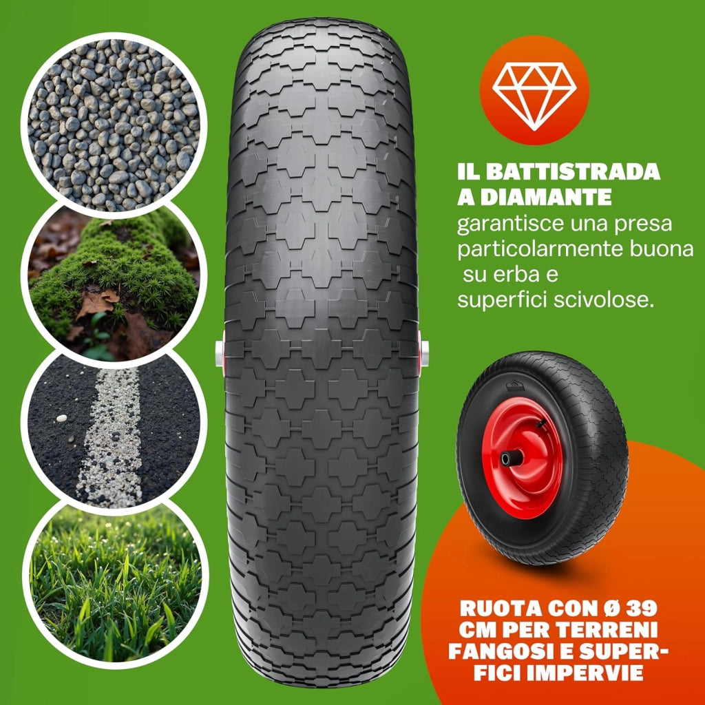 Carriola da Giardino 100 Litri 250kg Acciaio Zincato Manici Gommati Ergonomici Carriole per Fiori Carriola da Costruzione Trasporto Legna