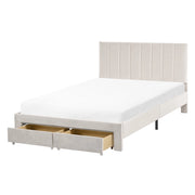 Letto matrimoniale 120 x 200 cm Bianco Sporco Rivestimento in velluto 4ft con cassetti Testiera Base a doghe Moderno