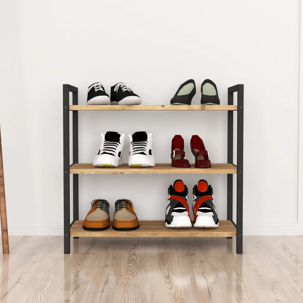 Scarpiera 'Sømna' Scaffale Portascarpe a 3 Ripiani - Effetto Rovere [en.casa]