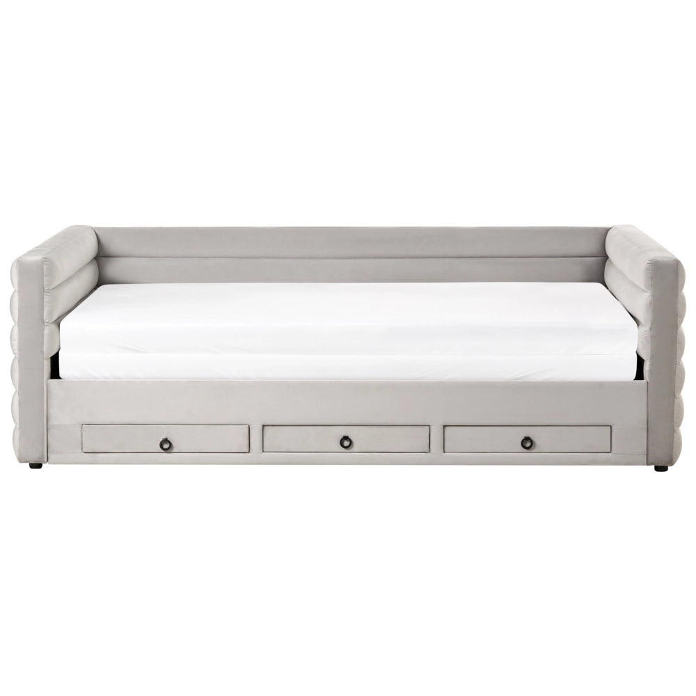 Letto estraibile in velluto grigio 90/180 x 200 cm con cassetti imbottito trapuntato letto da giorno glamour