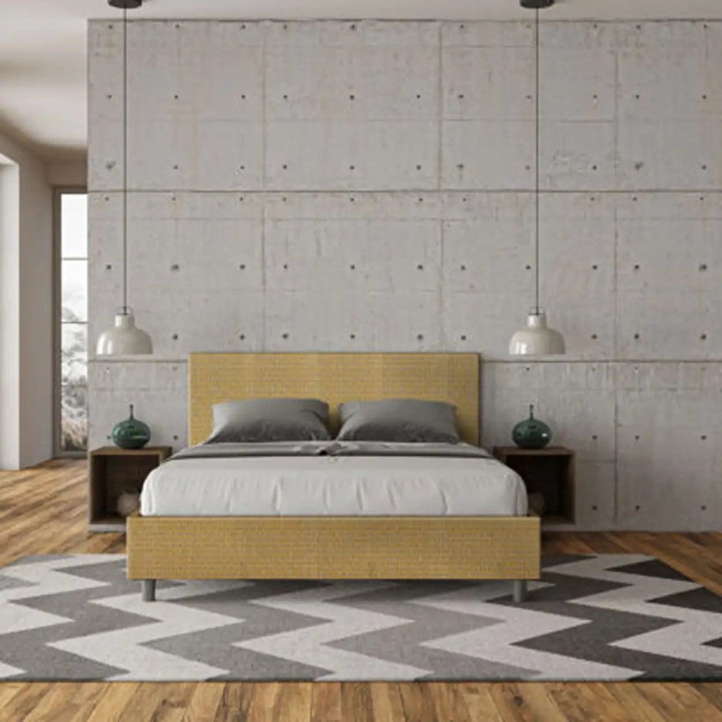 Letto matrimoniale contenitore imbottito 160x210 tessuto Labirinto 6 giallo Adele