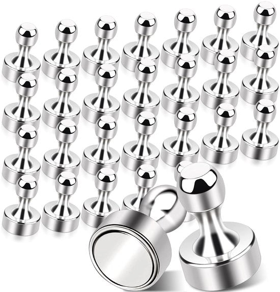 Magnetron Neodymium Extra Potente - Magnetron per Frigorifero - Magnetron per Tabellone Magnetico - Magnetron per Tabellone White - Magnetron per Pannelli - 28 Pezzi - Inox e Duraturo