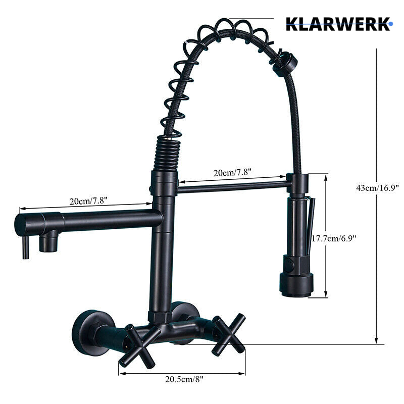 Björn |Rubinetto gastronomico a parete nero opaco|professionale da cucina in acciaio inox a due getti|Rubinetto doppio per lavello ristorante a parete