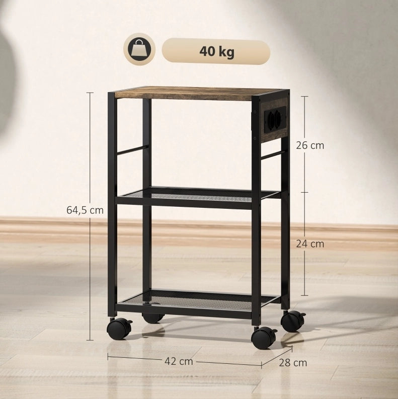 Supporto per stampante 42x28x64，5 cm in MDF marrone rustico con prese e ruote