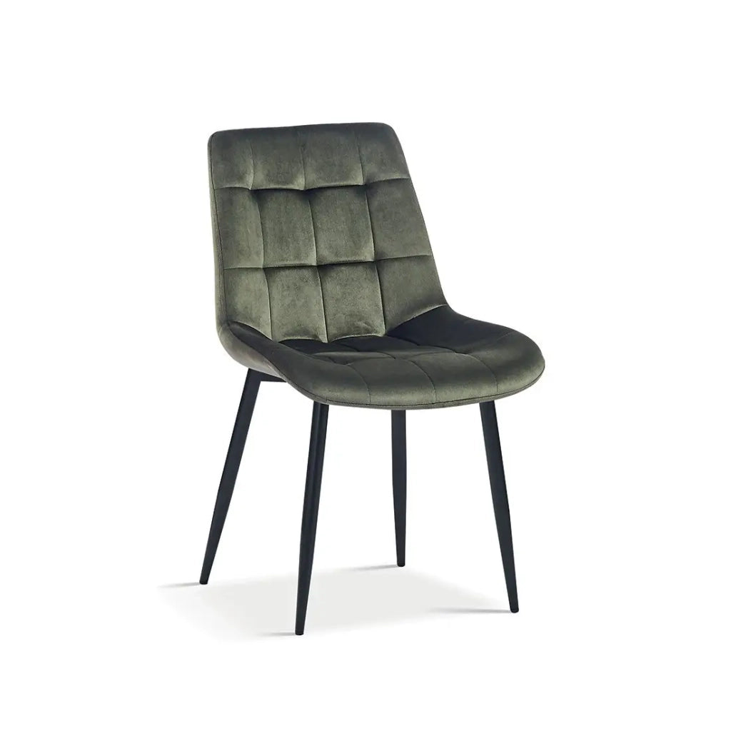 Sedia design KALI – Velluto verde e piedi in metallo
