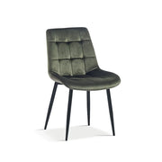 Sedia design KALI – Velluto verde e piedi in metallo