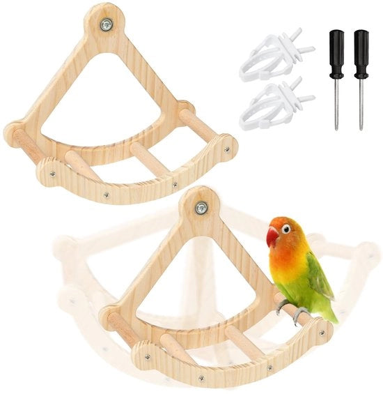 Giocattoli per uccelli - 2 pezzi - sedile oscillante - piattaforma di arrampicata - finitura in legno naturale - giocattoli per uccelli