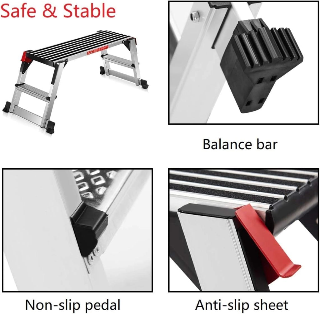Banco da Lavoro Antiscivolo in Alluminio Scaletta Pieghevole Basso Piattaforma di Lavoro Pedane di Lavoro Portatile Portata di 150 kg, 128x38x49,5cm