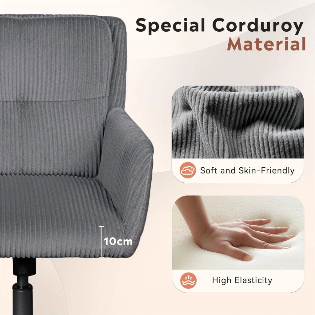 Sedia da trucco con rotelle silenziose e regolabile in altezza ¨C zephmum ¨C tessuto di velluto a coste, colore grigio antracite