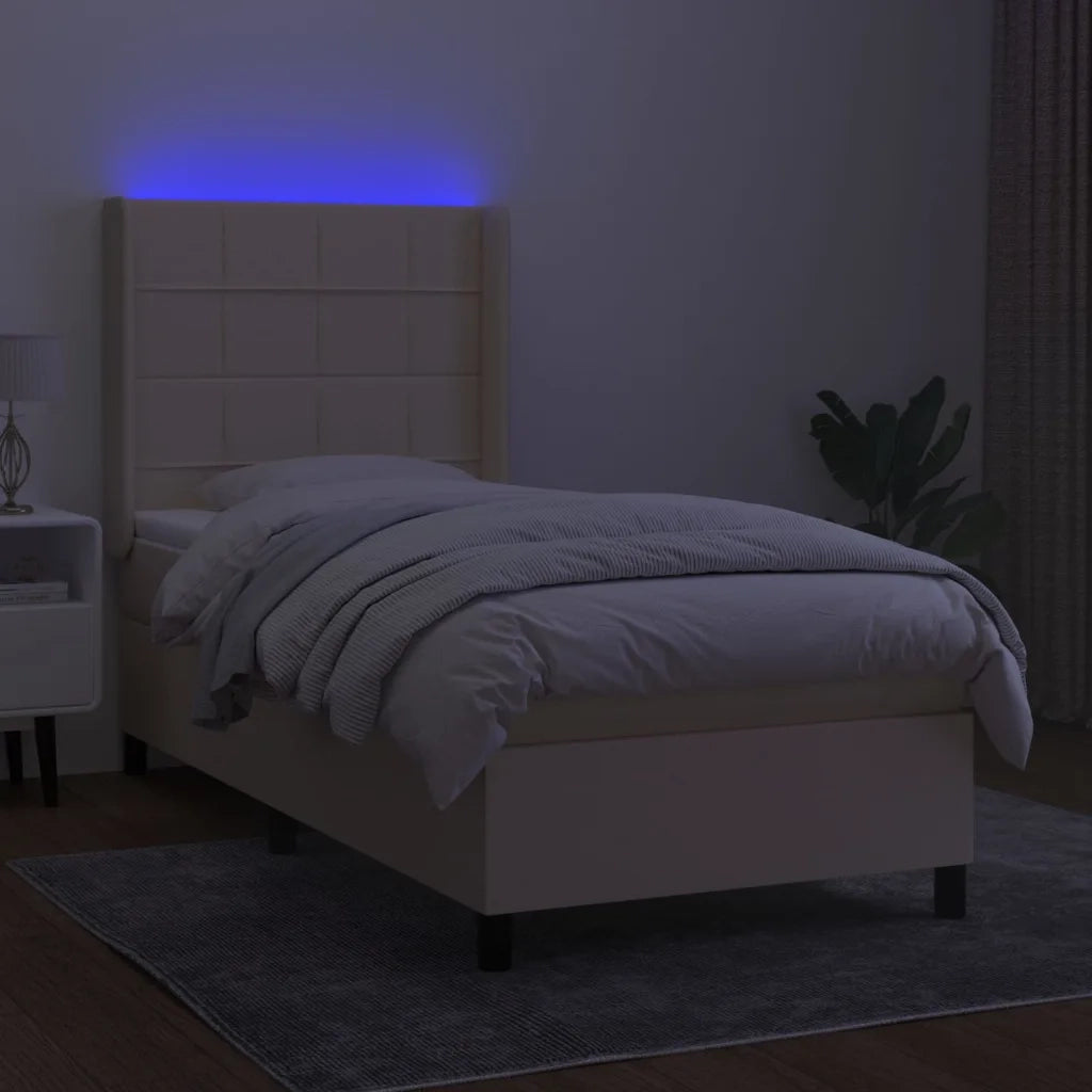 Letto a Molle con Materasso e LED Crema 90x200 cm in Tessuto 3138290