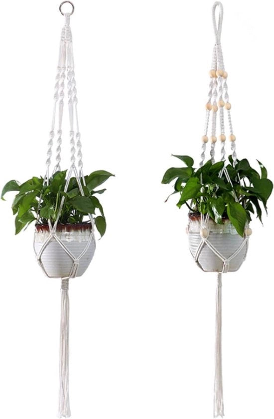Hanger per piante - Hanger per piante con cesto macramé 2 pezzi - Hanger per fiori Hanger per piante - Sostegno per piante Hanger Boho Decorazione per interni balcone giardino soffitto decorazione per parete