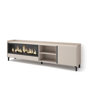 Mobile TV Soggiorno, 212x61x35 cm, Per TV fino a 80", Camino elettrico XXL, Design industriale, Beige