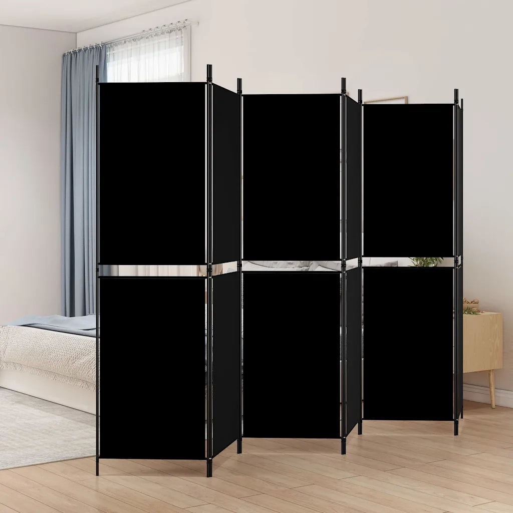 Divisorio a 6 Pannelli Nero 300 x 180 cm in Tessuto 350225