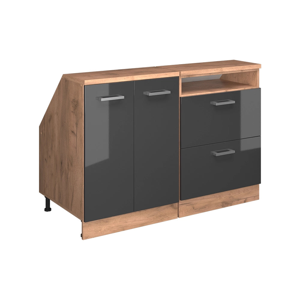 Set di mobili sottotetto Rion Antracite lucido/Rovere dorato 120 cm Set di 2 carcasse armadio profondità 60 cm Vicco