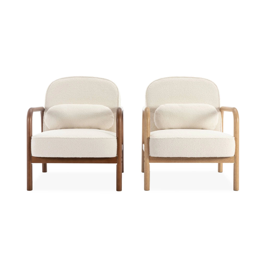 Poltrona scandinava curva in legno di hevea, crema