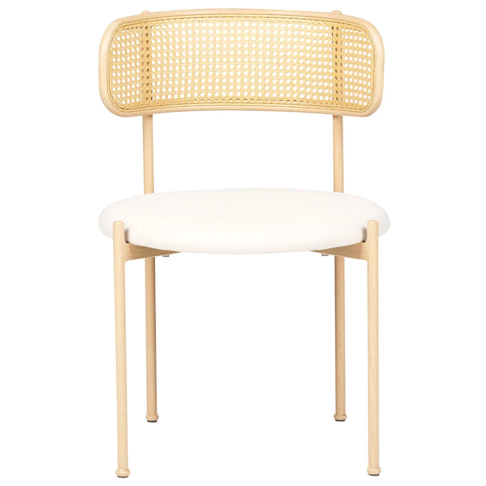 Set di 2 sedie da salotto con seduta in tessuto beige e struttura in metallo con effetto legno chiaro treccia viennese stile retrò soggiorno