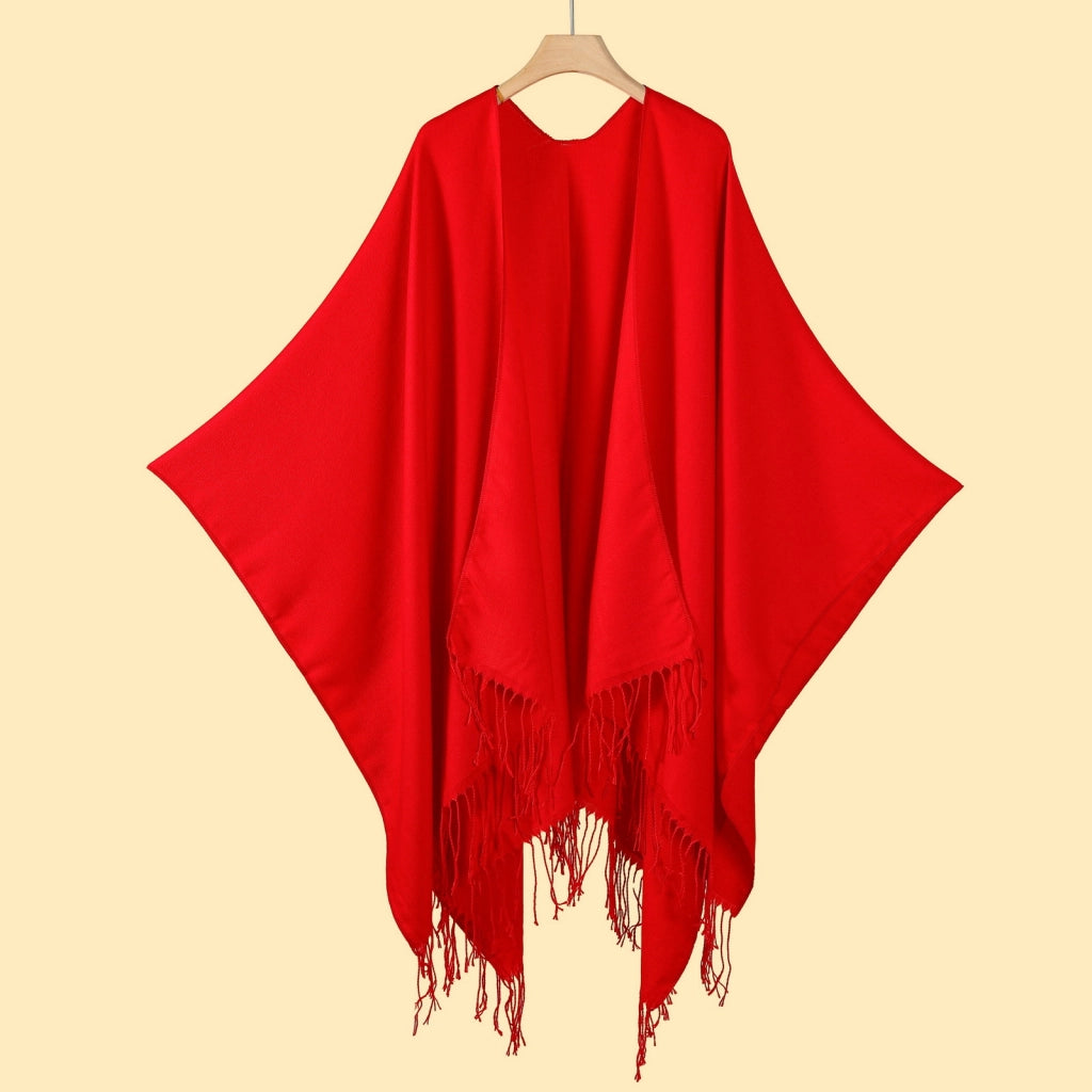 Sciarpa/stola da donna classica a tinta unita con nappe e spacco.