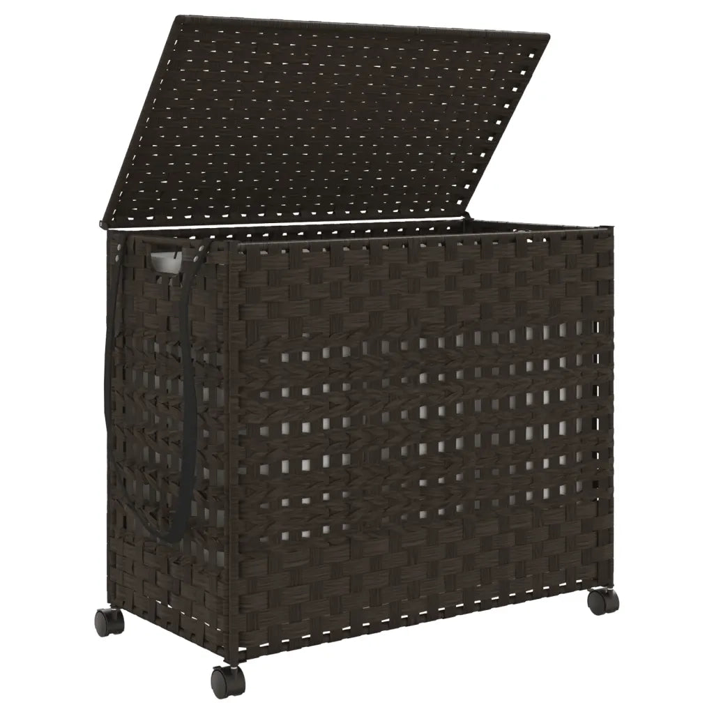 Cesto Portabiancheria Ruote Marrone Scuro 66x35x60 cm Rattan 372045