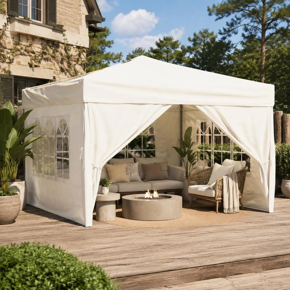 Foldable Party Tent With Side Walls, Cream, 3x3 M