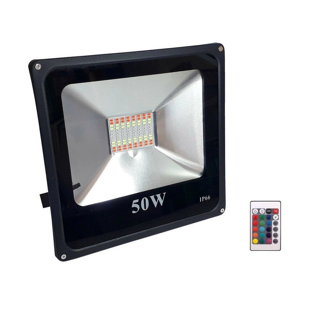 Trade Shop - Faro Proiettore Led 50 W Rgb Multicolore Da Esterno Ip66 220v Telecomando 84140 -