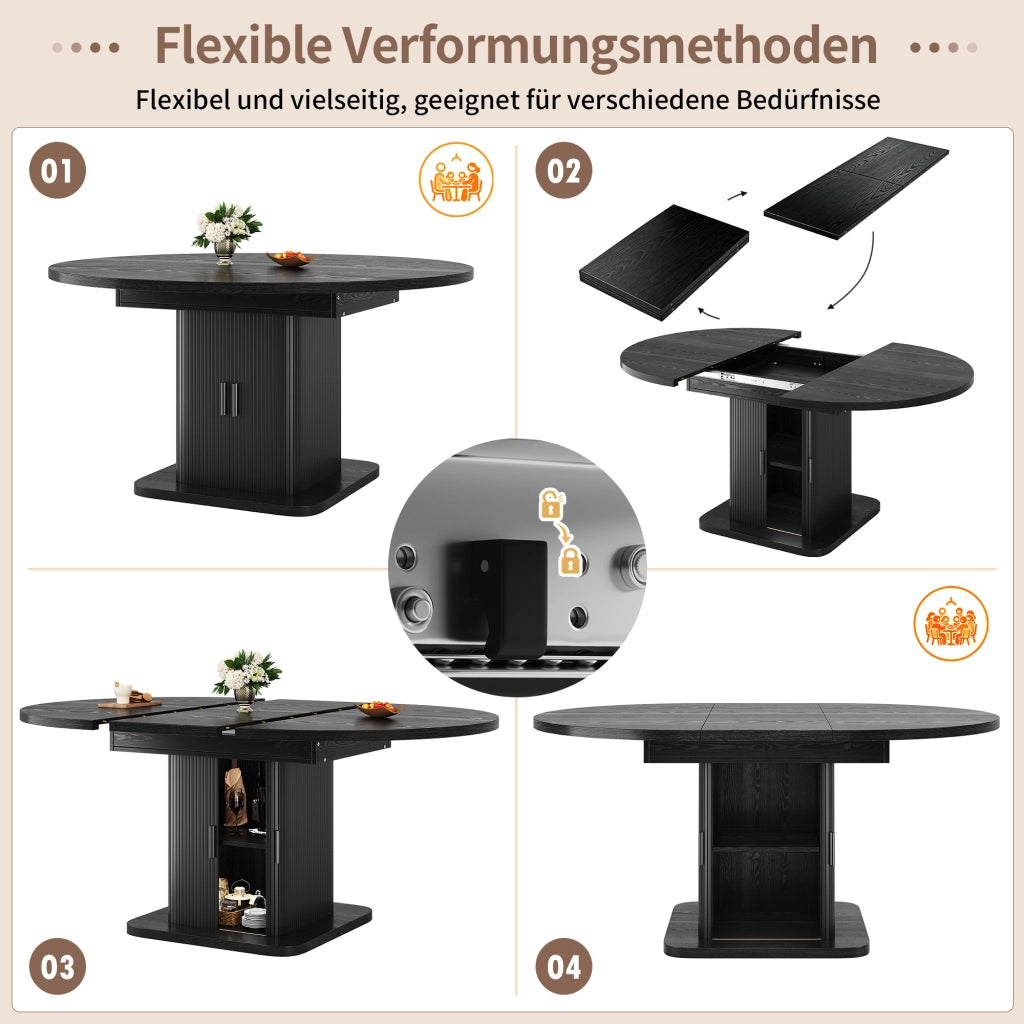 TAVOLO Ovale Allungabile 110-149,8 cm MDF Nero con contenitore