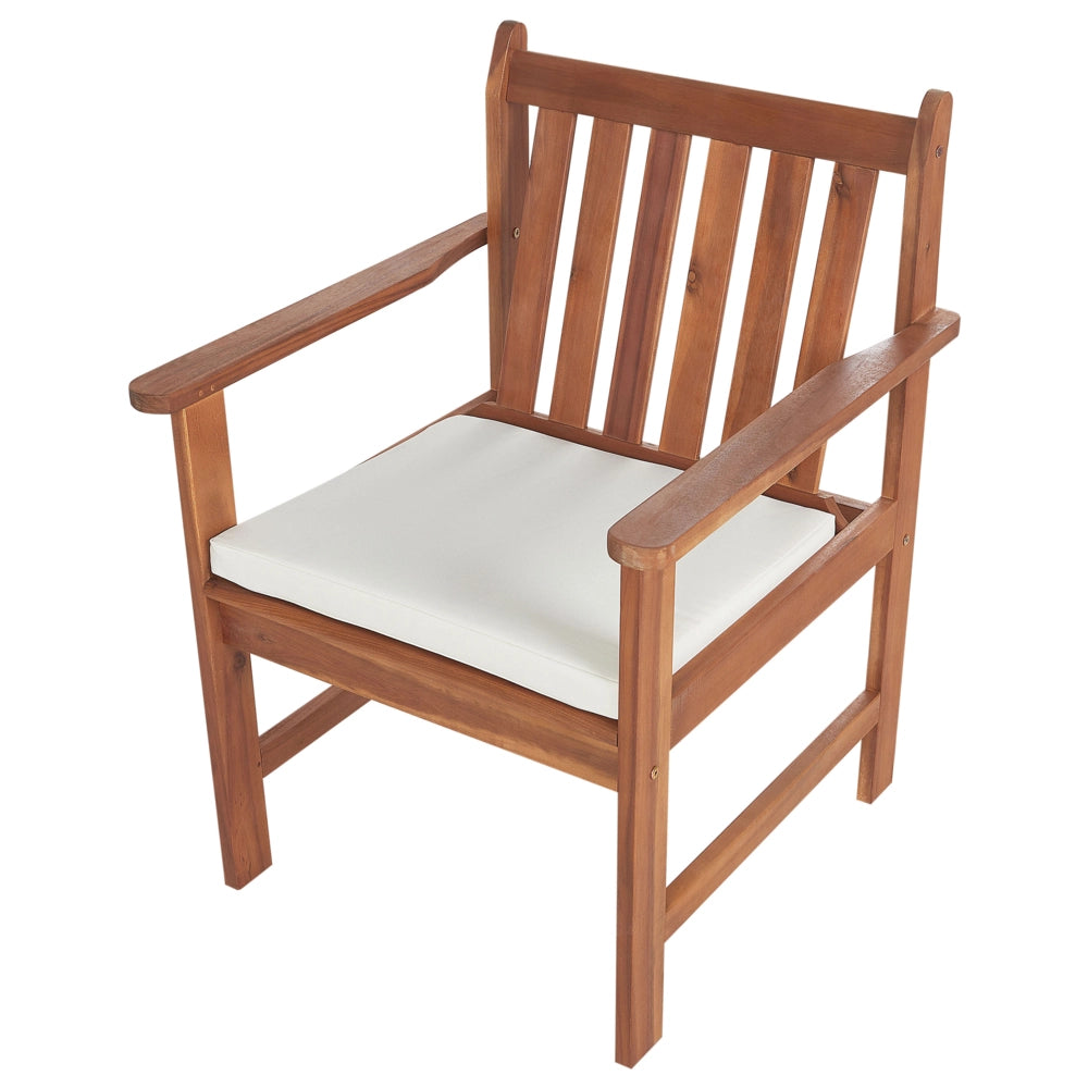 Set di divani da giardino in legno di acacia chiaro Cuscini bianchi Divano a 4 posti 2 poltrone con tavolo Set da conversazione per esterni