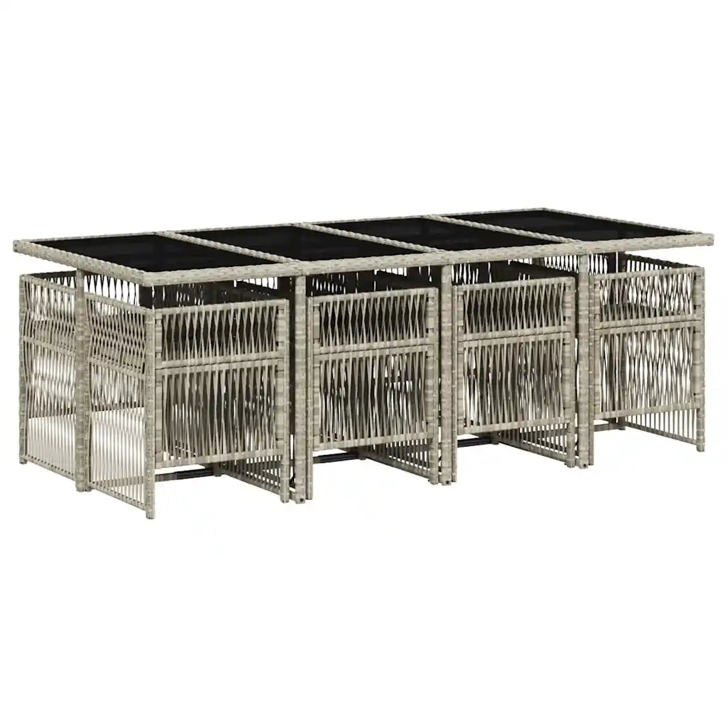 Set Pranzo da Giardino 9pz con Cuscini Grigio Chiaro Polyrattan 3210923