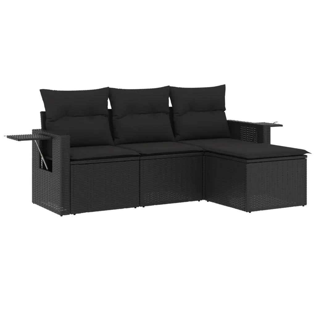 Set Divani da Giardino 4 pz con Cuscini Nero in Polyrattancod mxl 92995