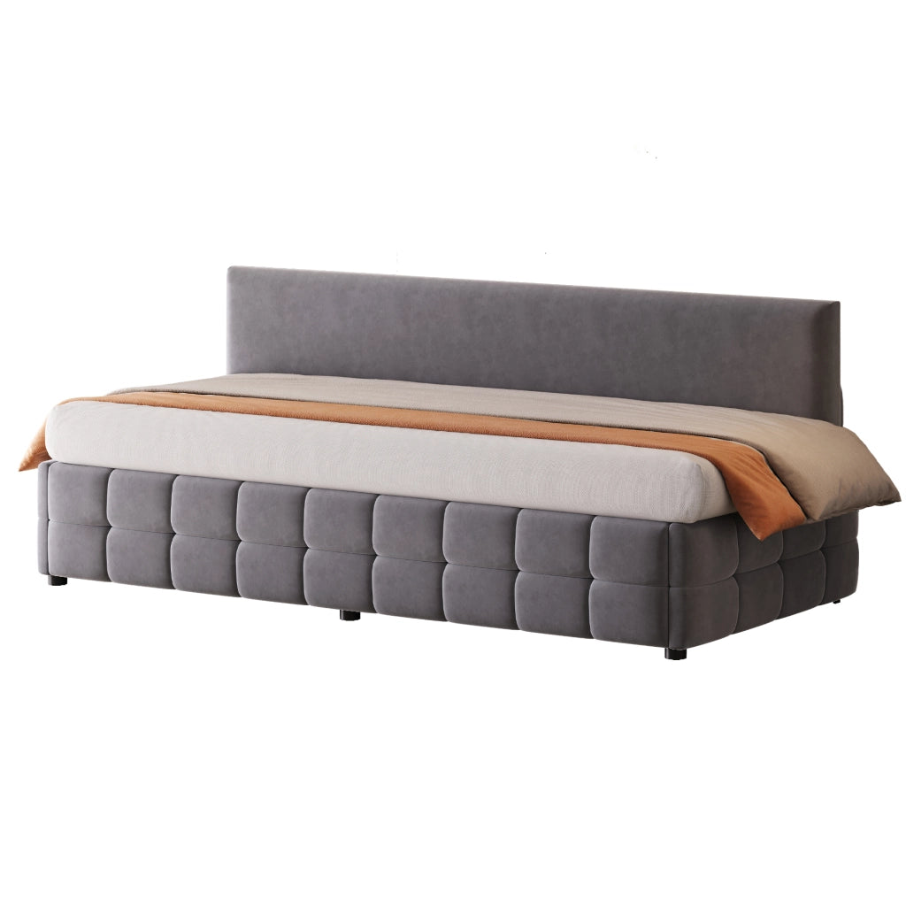 Letto singolo imbottito 90x200 cm con contenitore idraulico e rete a doghe; grigio