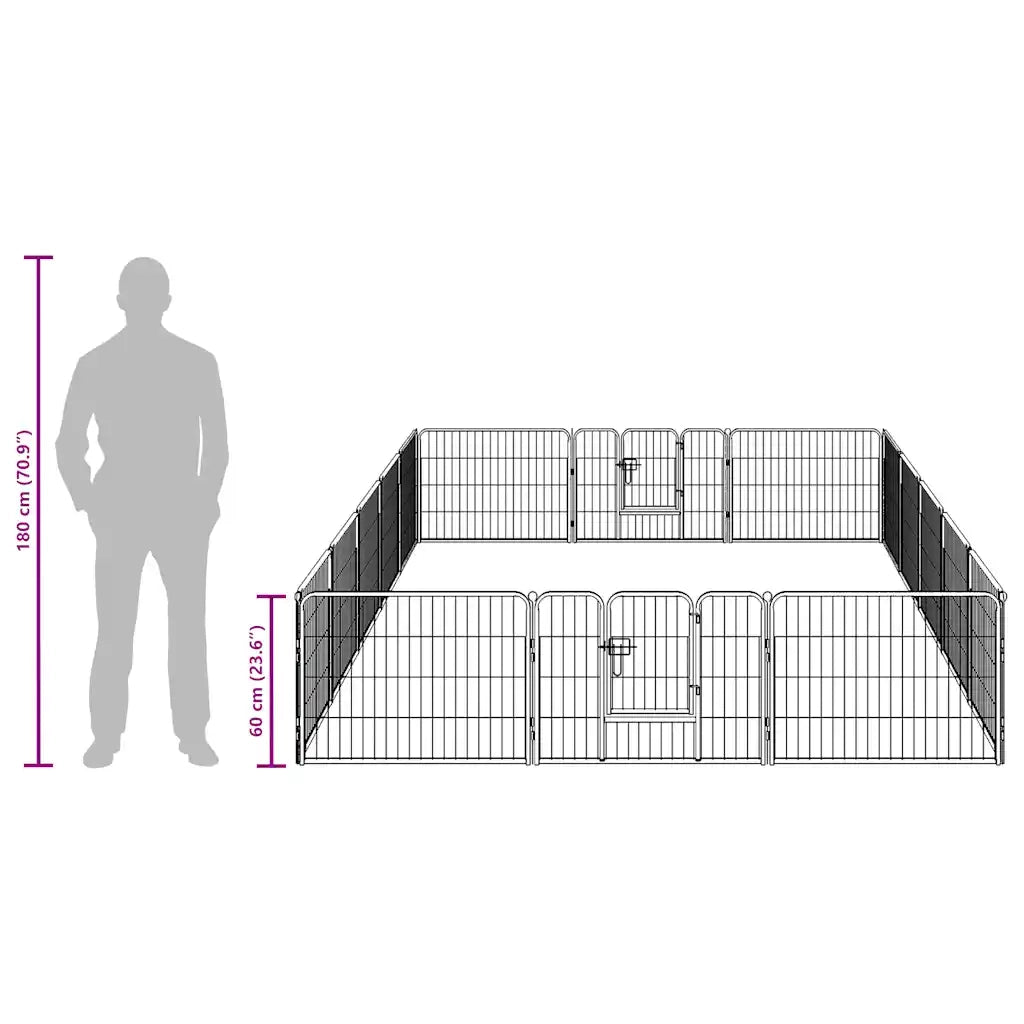 Box per Cani con 16 Pannelli in Acciaio 60x80 cm Nero 275492