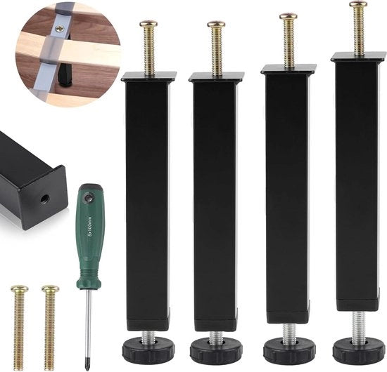 Piedi regolabili in metallo da 30 cm - Set di 4 piedi per letti, divani e armadi con viti di fissaggio