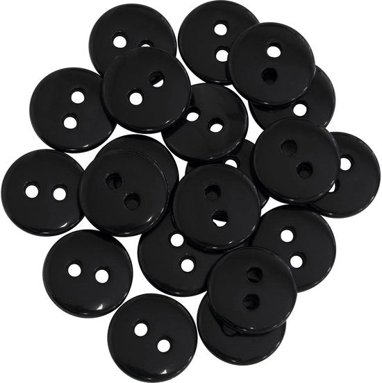 Set di 20 chiodi a testa rotonda Ø12,5 mm con 2 fori L20 20L - colore nero - di plastica - accessori per cucito abbigliamento moda decorazione