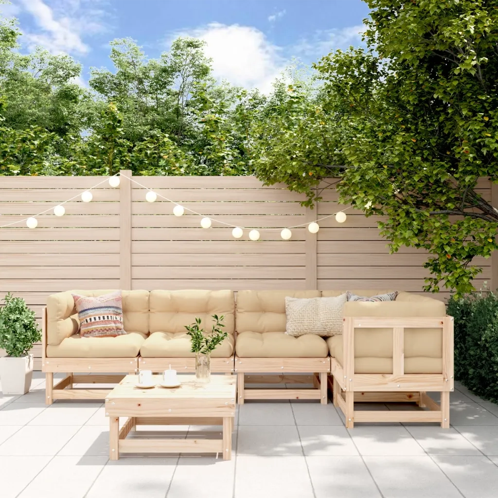 Set Divani da Giardino 6 pz con Cuscini in Legno Massello