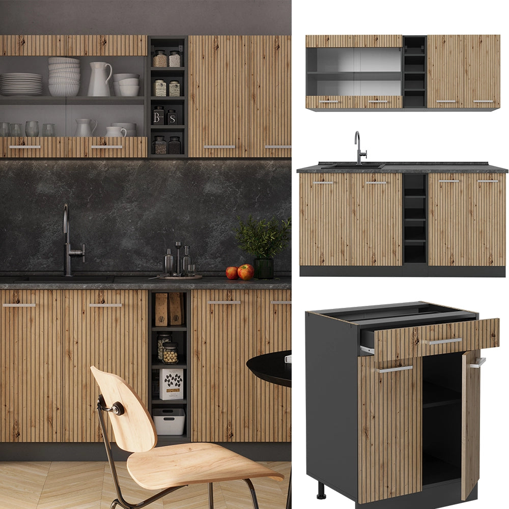 Vicco Cucina completa Rovere artigianale/antracite 160 cm , PL Marmo