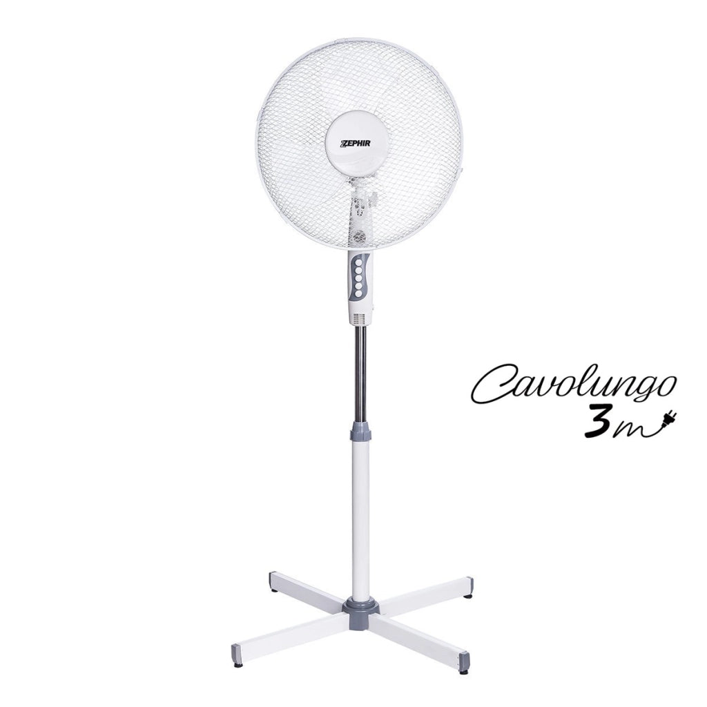 Zephir Ventilatore a piantana 40 cm altezza 133 cm 3 velocità oscillazione griglia di sicurezza base a croce luce notturna 45 W