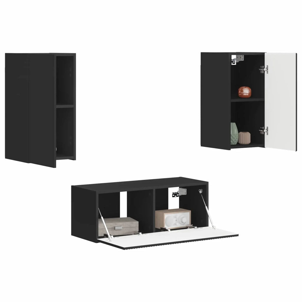 Set mobile TV Montaggio a parete 2 pcs Nero Legno multistrato 3408962