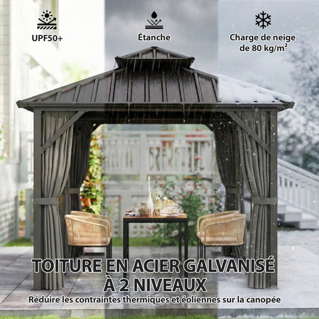 Gazebo 3x3m ¨C zephmum ¨C tetto rigido alluminio acciaio grigio scuro