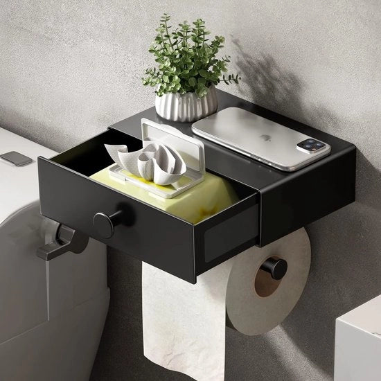 Toilette con Taschi per Cartucce senza Foratura Necessaria Tolettiera con Taschi per Cartucce con Asciugamani in Cartone Tolettiera con Taschi per Cartucce in Legno per Toletta e Bagno Montaggio a Parete