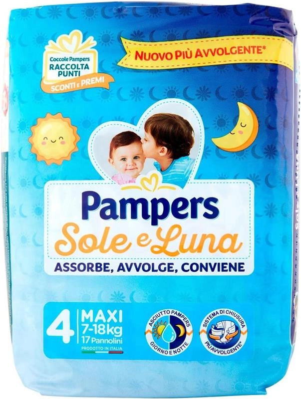 PANNOLINI PAMPERS SOLE E LUNA CONFEZIONE DA 17 PEZZI NEW MAXI TAGLIA 4