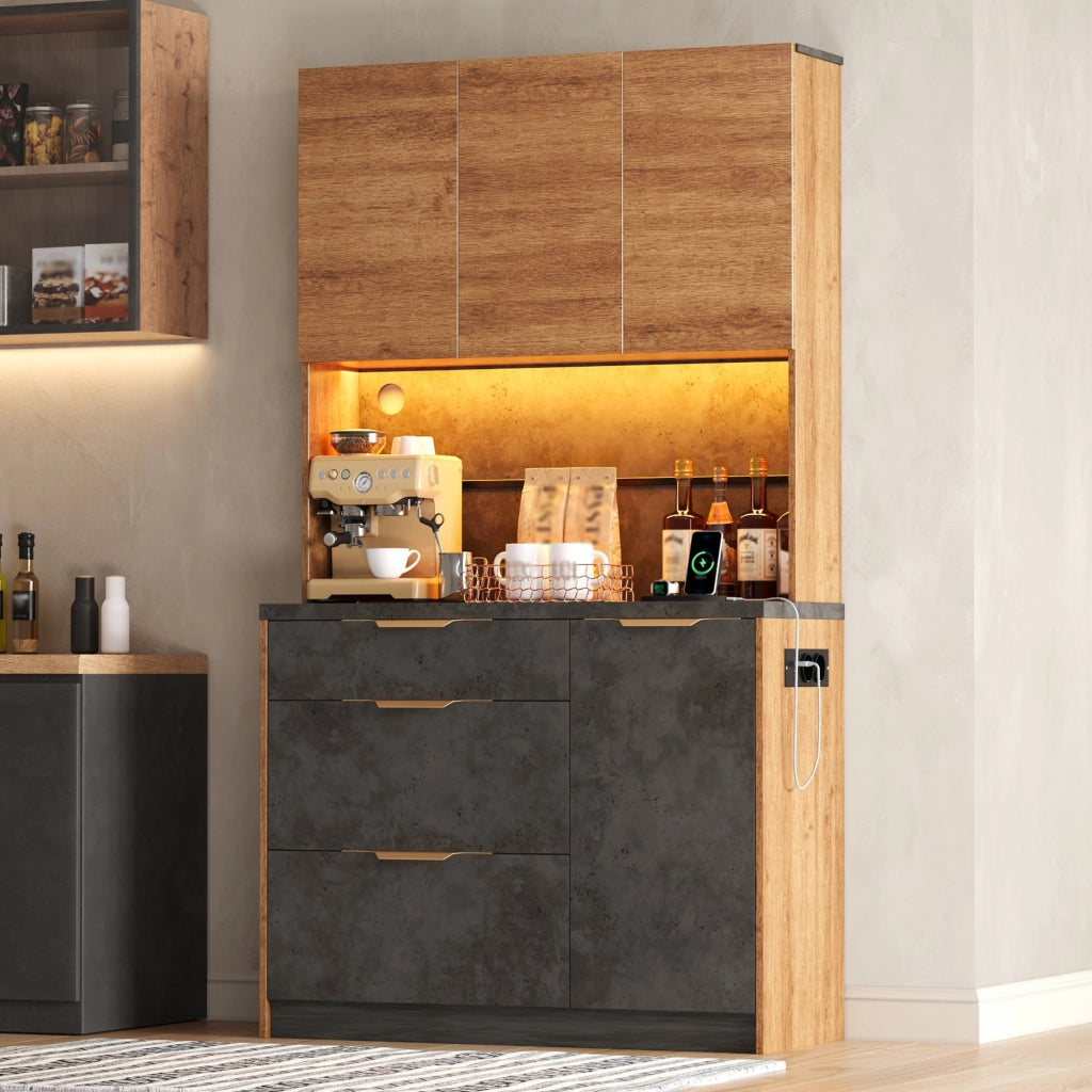 Mobile dispensa con LED RGB e prese integrate; ripiani regolabili e cassetti in MDF naturale 100 × 40 × 180 cm