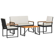 Set Mobili da Esterno 4 pz | Set Salotto da Giardino Nero e Bianco Crema polyrattan