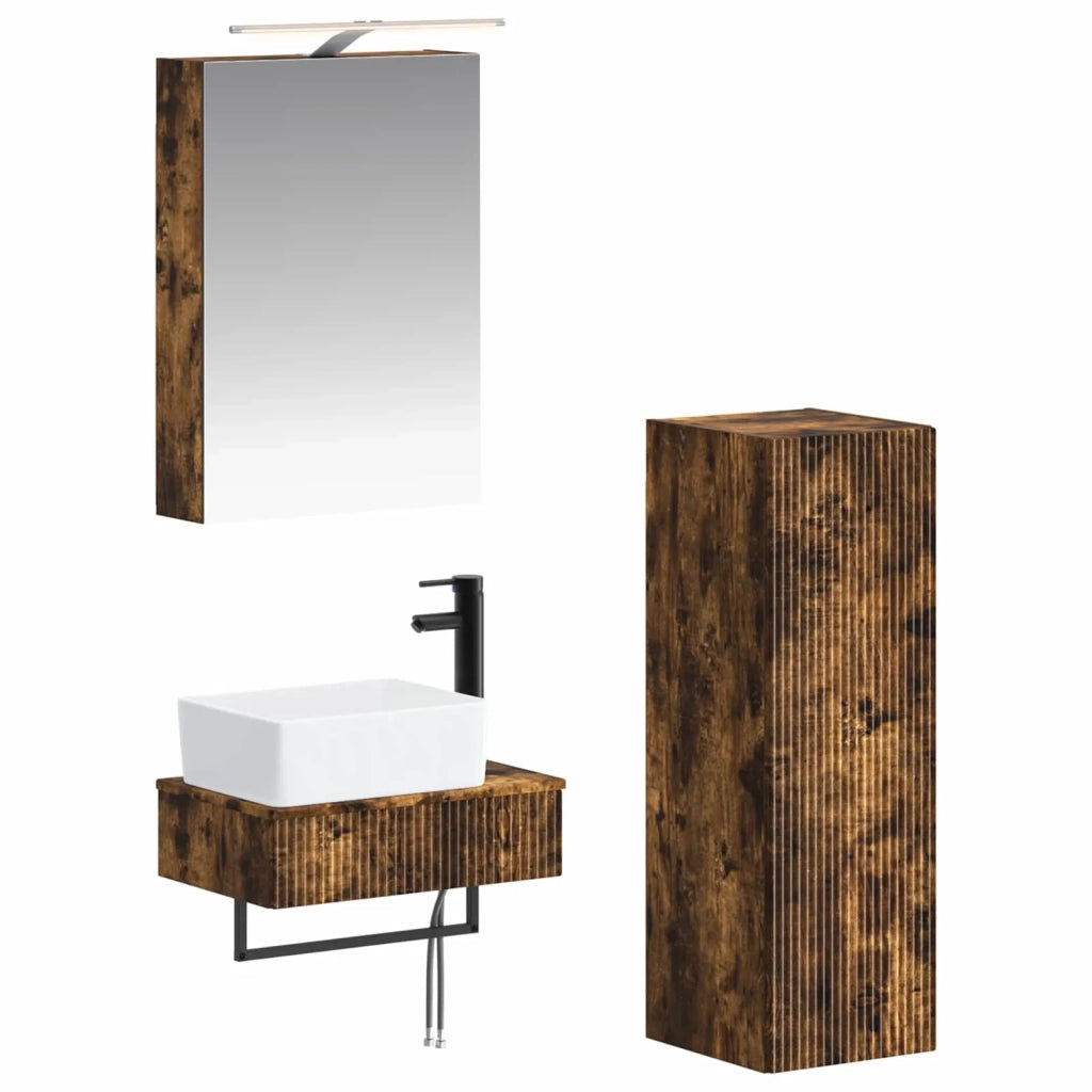 Set di Armadi da Bagno 4 pcs Rovere Fumo 50 x 14,5 x 70 cm 3407387